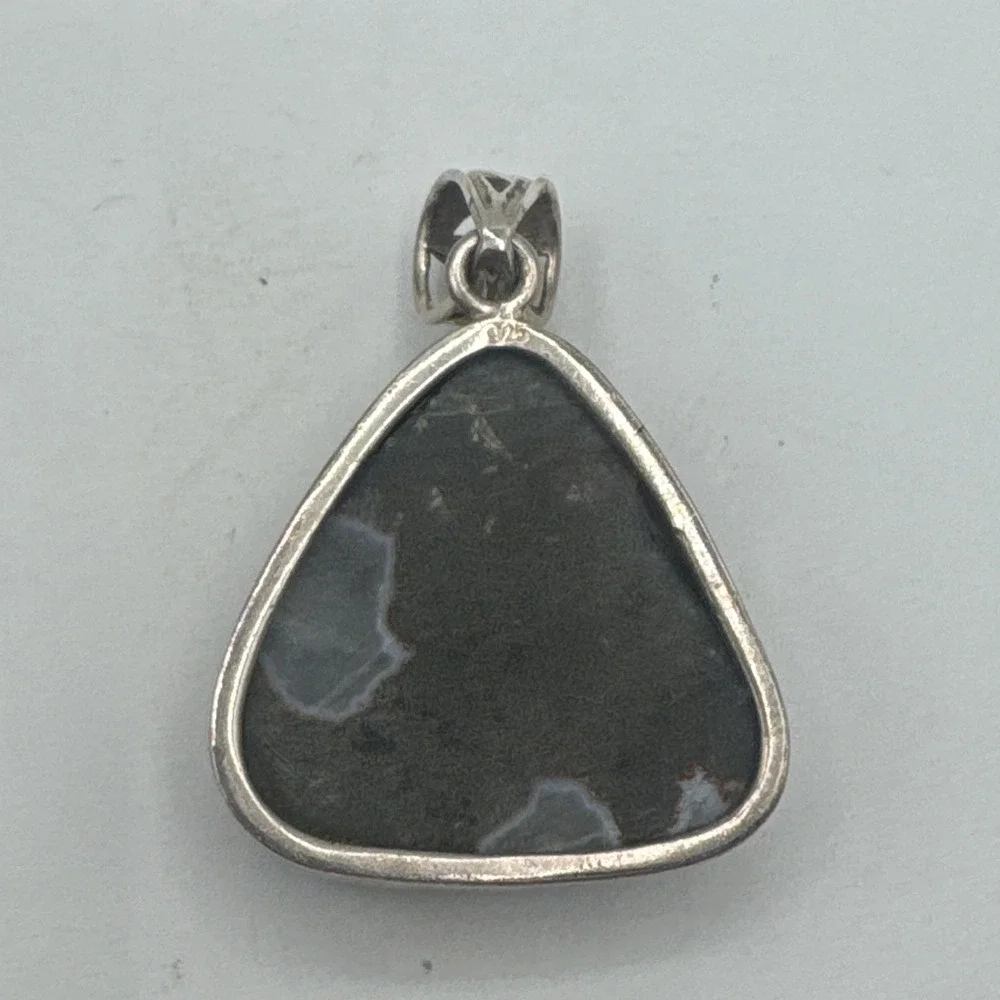 Sterling Silver Oil Slick Druzy Quartz Triangle Statement Necklace Pendant 14.6g